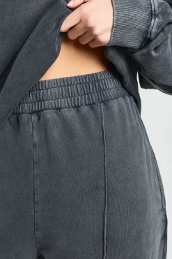 Jogging Jambe Droite avec Détails de Plis Nervurés Délavé