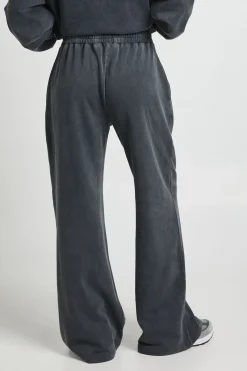 Jogging Jambe Droite avec Détails de Plis Nervurés Délavé