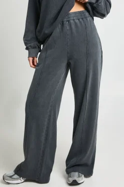 Jogging Jambe Droite avec Détails de Plis Nervurés Délavé