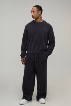 boohooMAN Jogging Jambe Droite En Maille Duveteuse Extrême<Homme Ensembles|Joggings