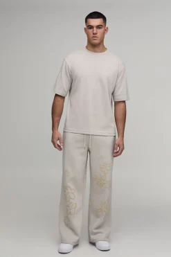 Jogging À Jambe Large Avec Imprimé Floral En Relief