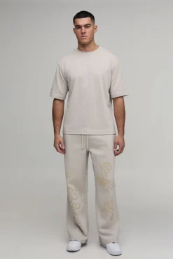 Jogging À Jambe Large Avec Imprimé Floral En Relief