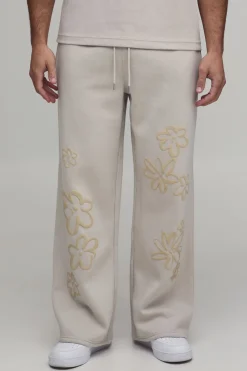 Jogging À Jambe Large Avec Imprimé Floral En Relief