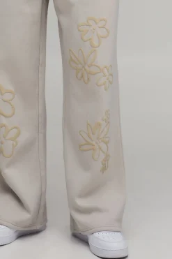 Jogging À Jambe Large Avec Imprimé Floral En Relief