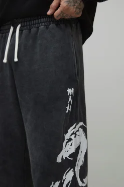 Jogging Large Taille Haute avec Motif Graphique Délavé