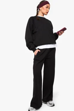 Jogging Petite à Jambes Droites avec Détails Plis Piqués