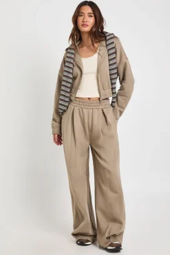Jogging Taille Haute à Jambes Droites avec Détails Plissés
