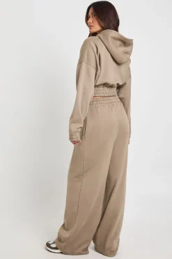 Jogging Taille Haute à Jambes Droites avec Détails Plissés