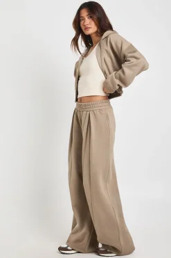 Jogging Taille Haute à Jambes Droites avec Détails Plissés