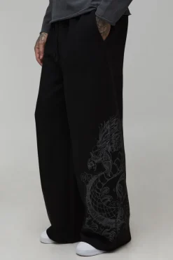 Jogging Taille Haute Jambes Extra Larges Motif Dragon