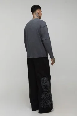 Jogging Taille Haute Jambes Extra Larges Motif Dragon