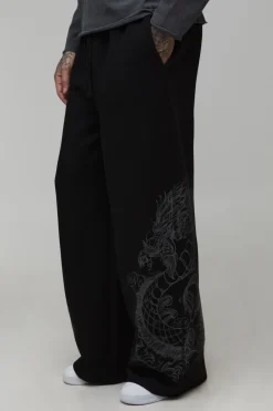 Jogging Taille Haute Jambes Extra Larges Motif Dragon