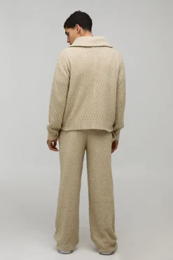 Jogging Tricoté Brodé Coupe Décontractée