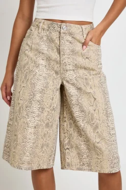 boohoo Jort En Denim Mi-taille Longue À Imprimé Synthétique<Femme Denim|Shorts