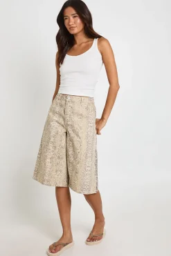 boohoo Jort En Denim Mi-taille Longue À Imprimé Synthétique<Femme Denim|Shorts