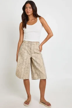 boohoo Jort En Denim Mi-taille Longue À Imprimé Synthétique<Femme Denim|Shorts