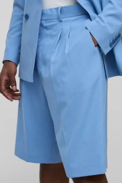 boohooMAN Jorts ajustés à taille fixe plissée<Homme Jorts|Denim