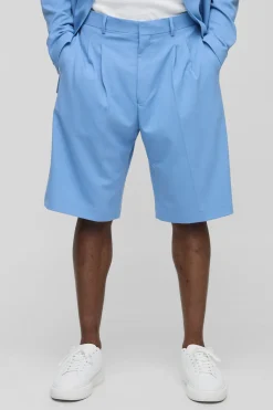 boohooMAN Jorts ajustés à taille fixe plissée<Homme Jorts|Denim
