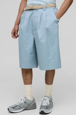 Jorts à coupe décontractée avec ceinture fixe et détail de pli