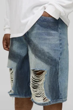 Jorts Délavés Déchirés Coupe Plus Décontractée à l'Effet Pinceau