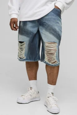 Jorts Délavés Déchirés Coupe Plus Décontractée à l'Effet Pinceau