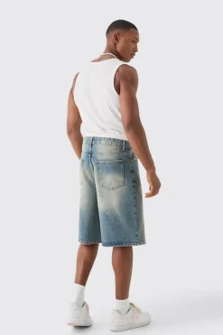 Jorts en denim bleu clair à double ceinture
