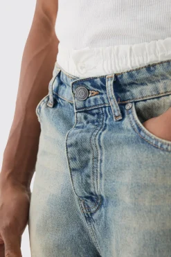 Jorts en denim bleu clair à double ceinture