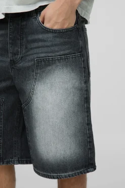 Jorts en denim Carpenter gris antique lavé, coupe régulière