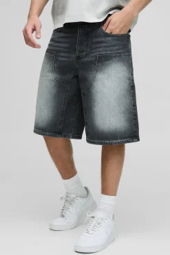 Jorts en denim Carpenter gris antique lavé, coupe régulière