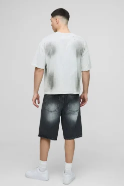 Jorts en denim Carpenter gris antique lavé, coupe régulière