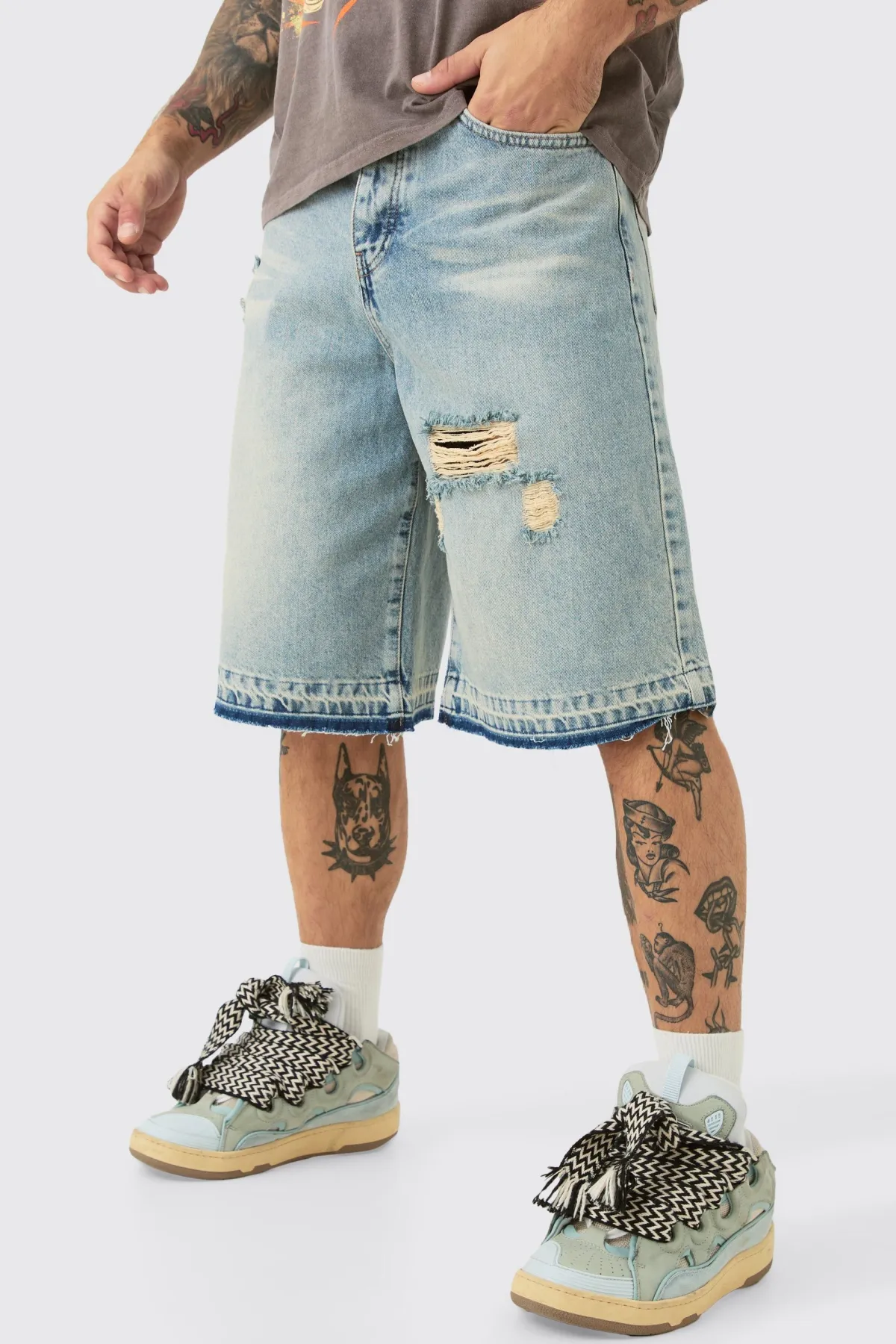 boohooMAN Jorts en denim déchiré en<Homme Jorts|Denim