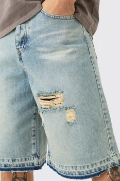 boohooMAN Jorts en denim déchiré en<Homme Jorts|Denim