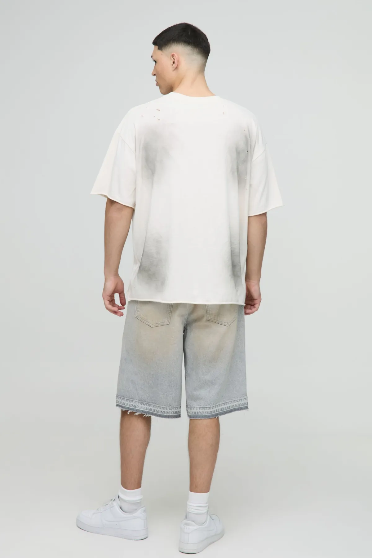 boohooMAN Jorts en denim déchirés en lavé<Homme Jorts|Denim