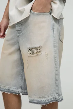 boohooMAN Jorts en denim déchirés en lavé<Homme Jorts|Denim