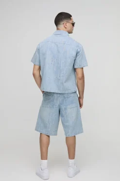 boohooMAN Jorts en denim délavé<Homme Jorts|Denim