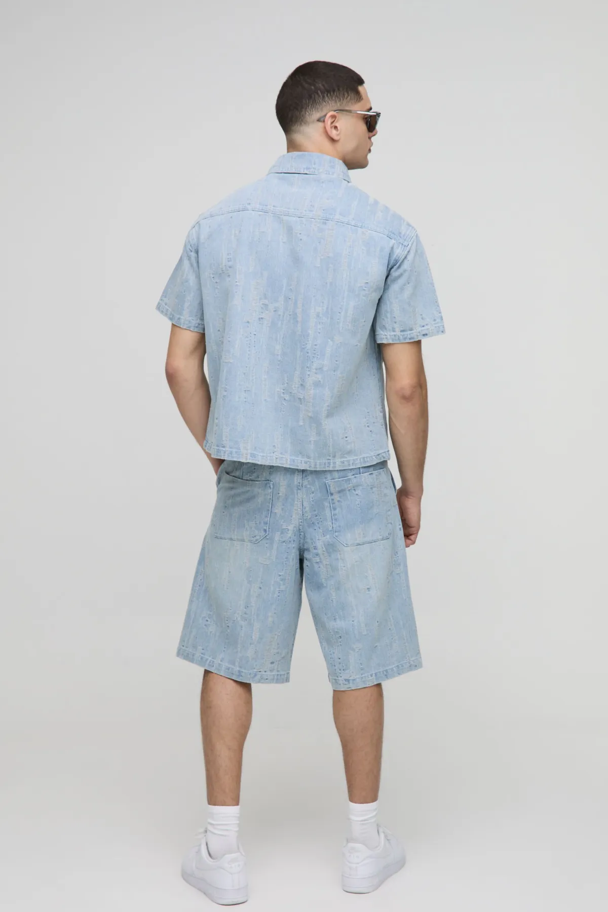 boohooMAN Jorts en denim délavé<Homme Jorts|Denim