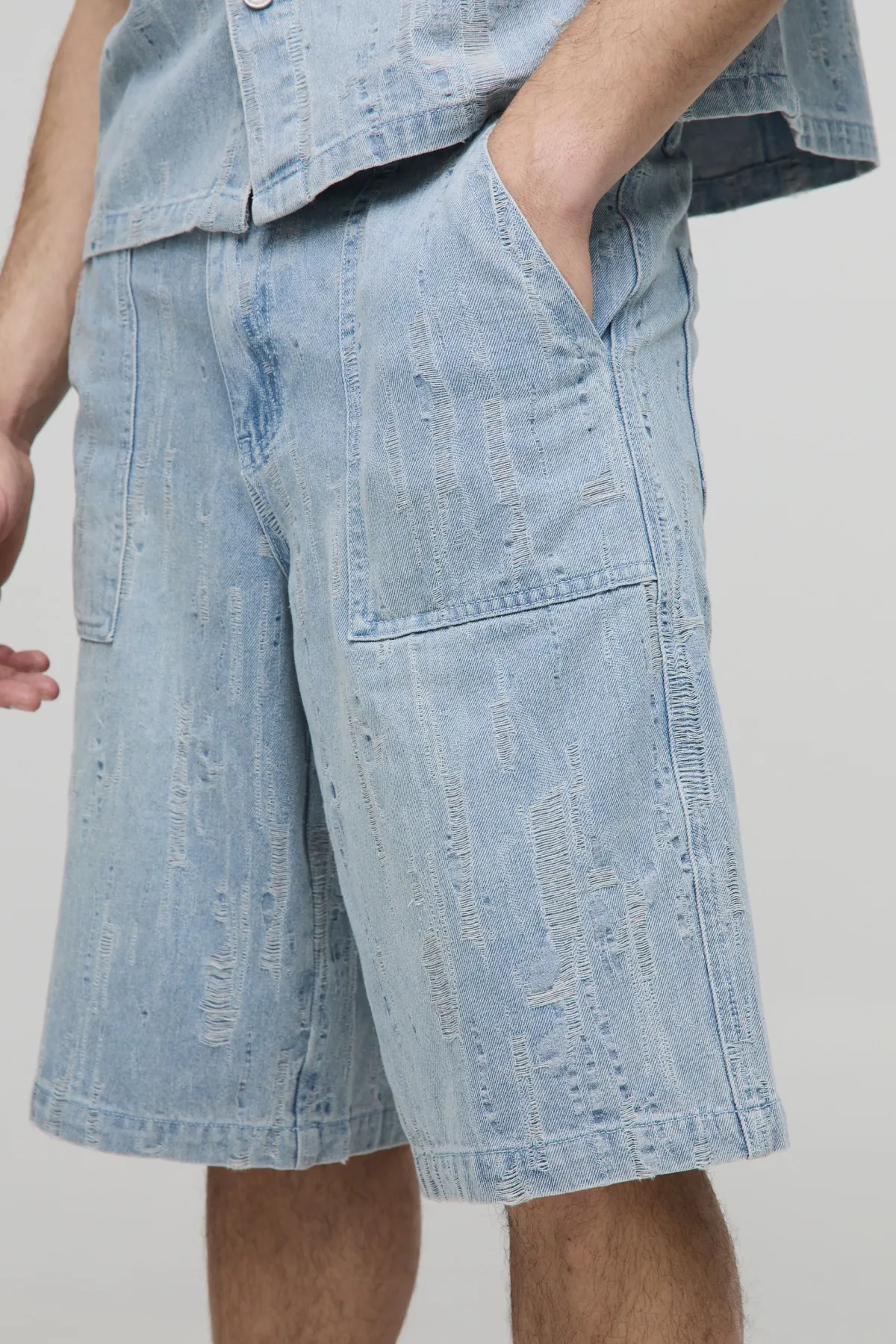 boohooMAN Jorts en denim délavé<Homme Jorts|Denim