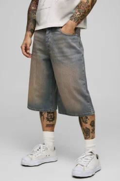 Jorts en denim délavé à coupe longue