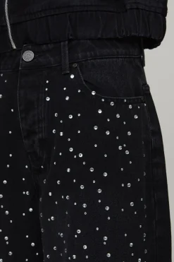 Jorts En Denim Délavé Longline À Strass
