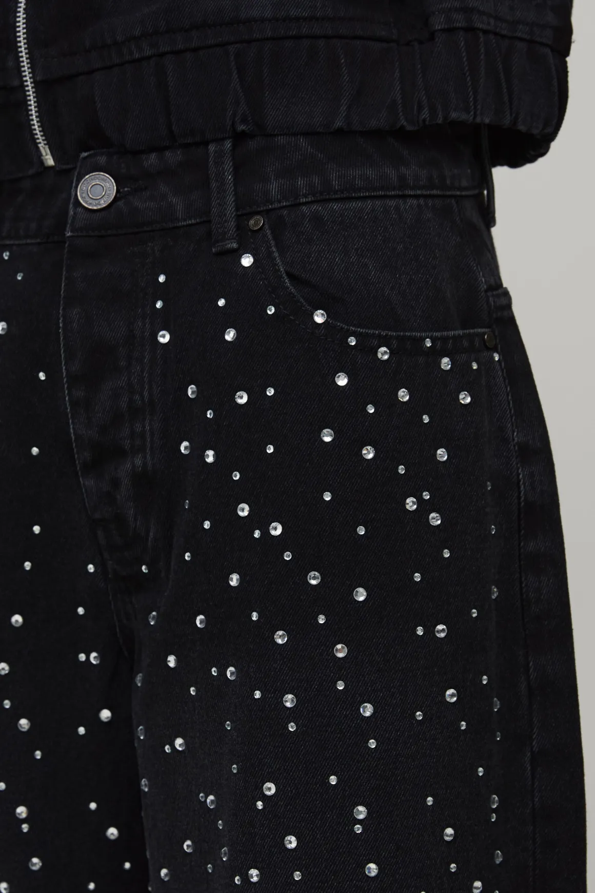 Jorts En Denim Délavé Longline À Strass