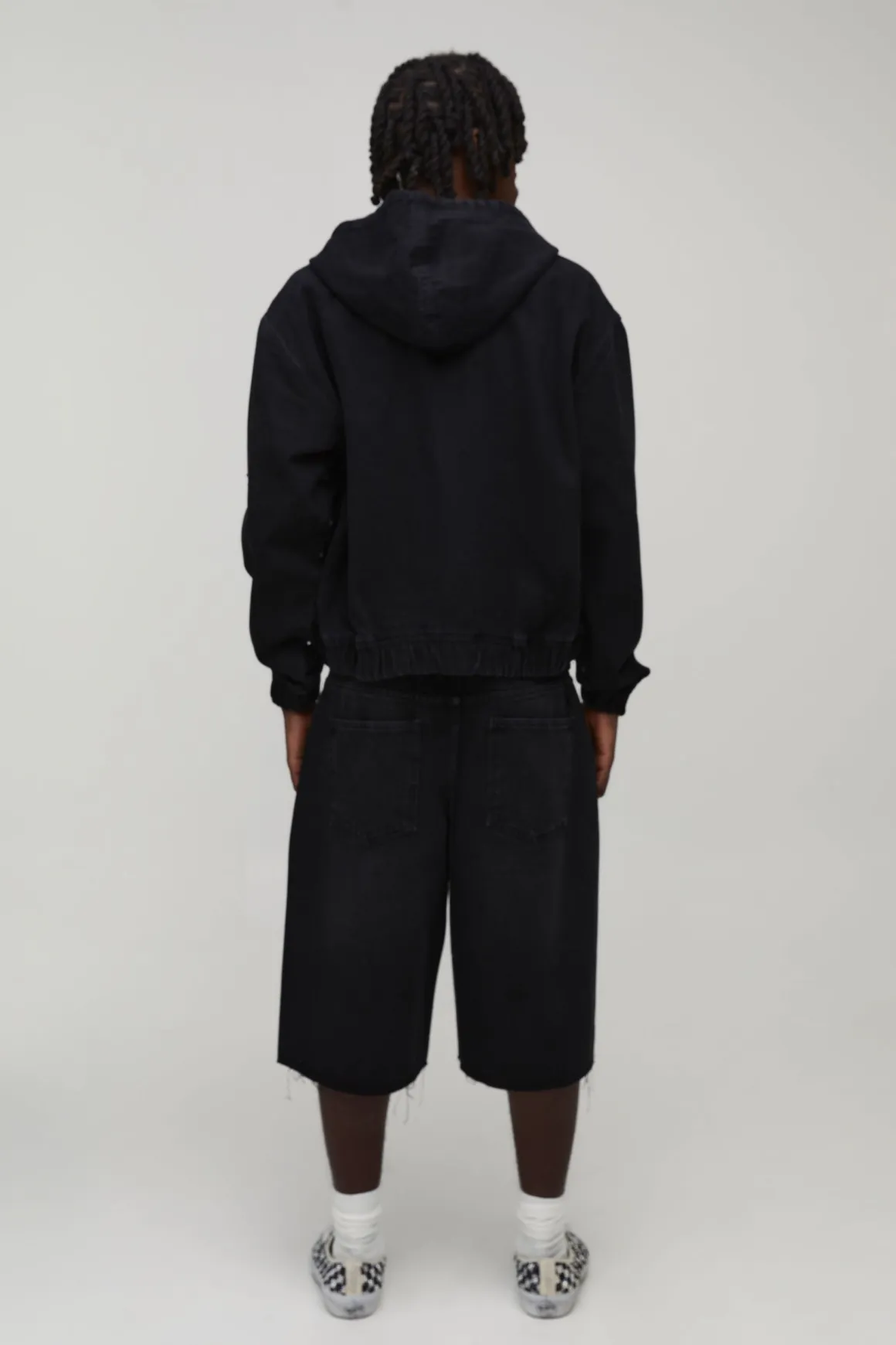 Jorts En Denim Délavé Longline À Strass