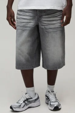 Jorts En Denim Délavé Rigide Coupe Longue