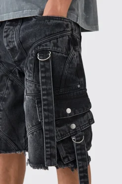 boohooMAN Jorts en denim à lanière surdimensionnée et détails de boucle<Homme Jorts|Denim