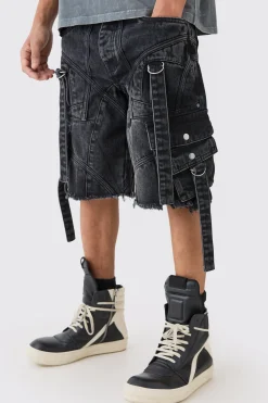 boohooMAN Jorts en denim à lanière surdimensionnée et détails de boucle<Homme Jorts|Denim