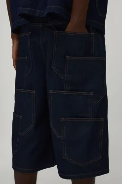 boohooMAN Jorts En Denim Longue Coupe Multi-poches<Homme Jorts|Denim