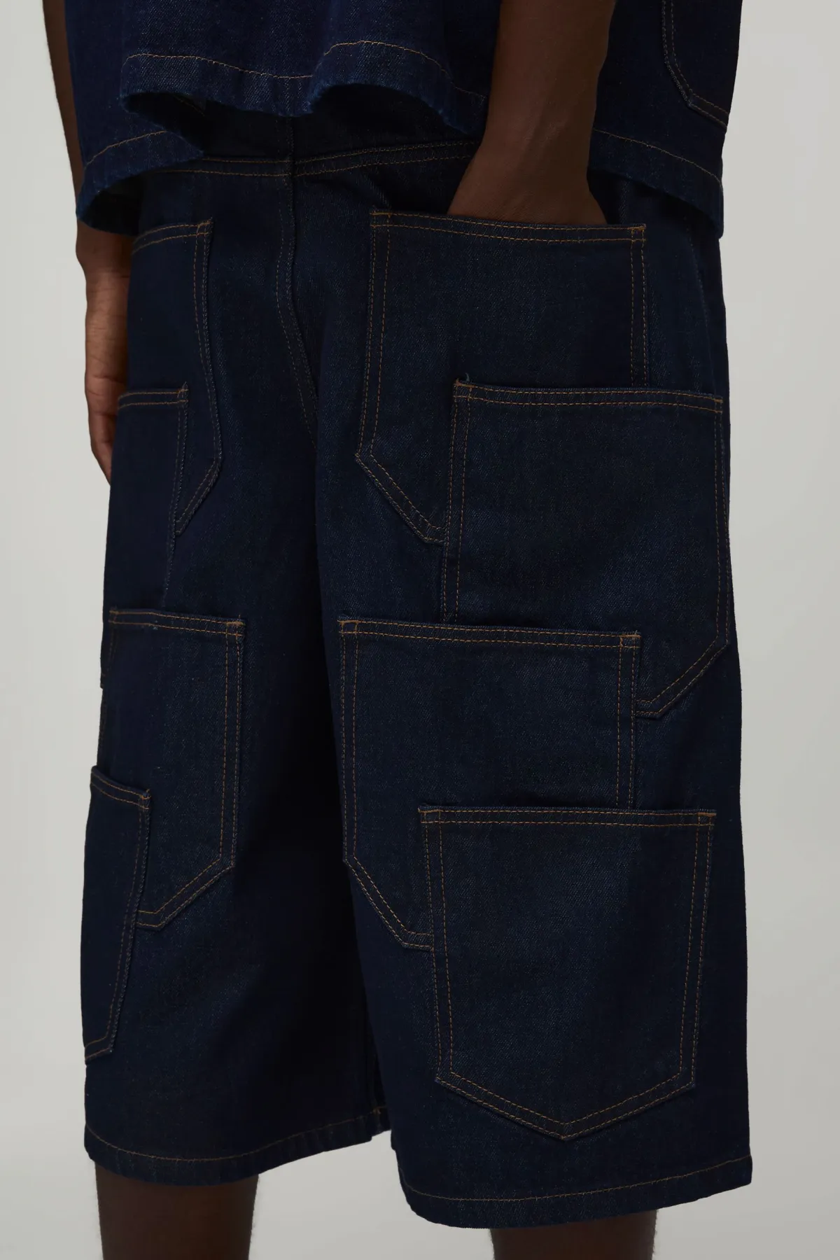 boohooMAN Jorts En Denim Longue Coupe Multi-poches<Homme Jorts|Denim