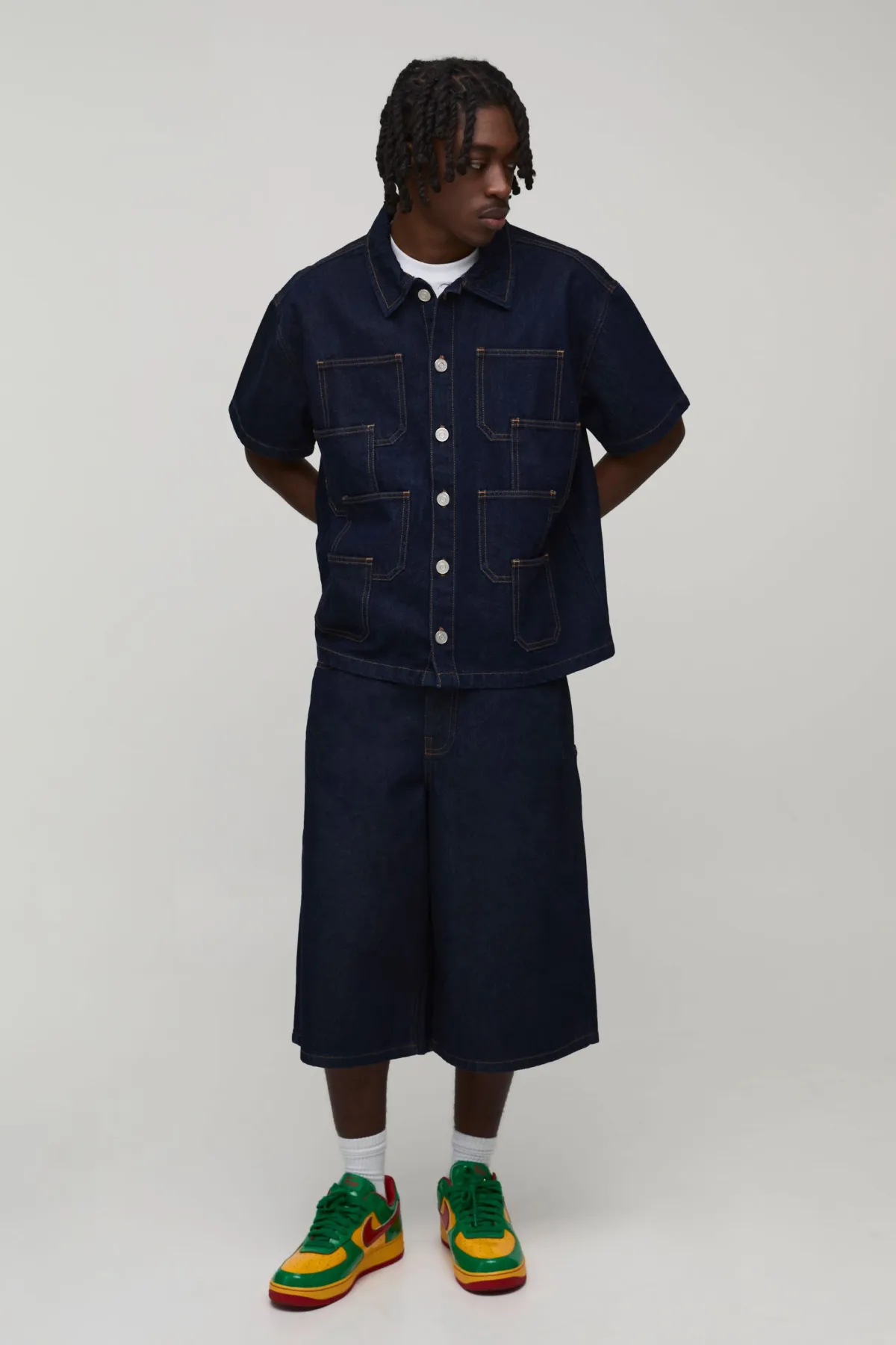 boohooMAN Jorts En Denim Longue Coupe Multi-poches<Homme Jorts|Denim