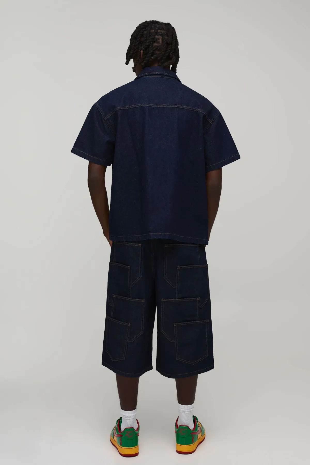 boohooMAN Jorts En Denim Longue Coupe Multi-poches<Homme Jorts|Denim