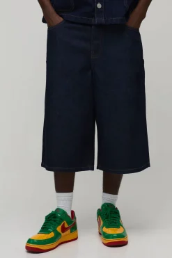 boohooMAN Jorts En Denim Longue Coupe Multi-poches<Homme Jorts|Denim