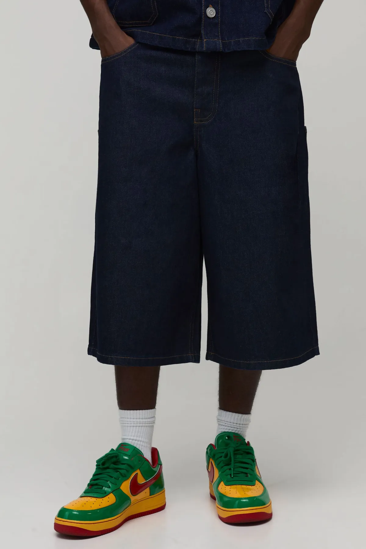 boohooMAN Jorts En Denim Longue Coupe Multi-poches<Homme Jorts|Denim